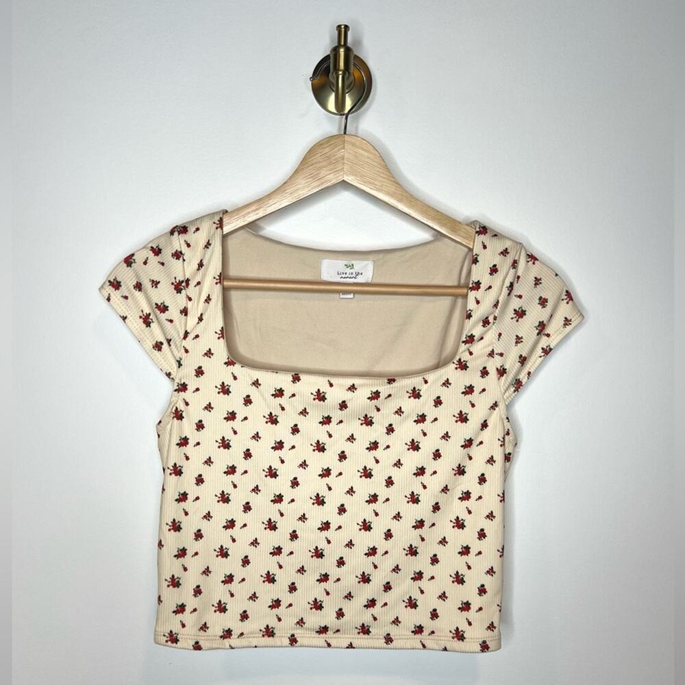 Live in the Moment Rose Print Crop Top Square Neck